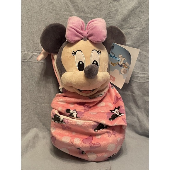 Disney Other - NEW Walt Disney Babies Minnie Mouse Pouch Blanket w/ Figaro Plush‎ Stuffed Toy
